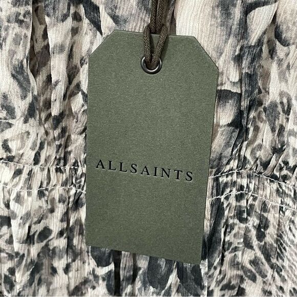 NWT All Saints Amara Laertes Midi Dress Size 4 Ecru Leopard Print Long Sleeve - Picture 6 of 11